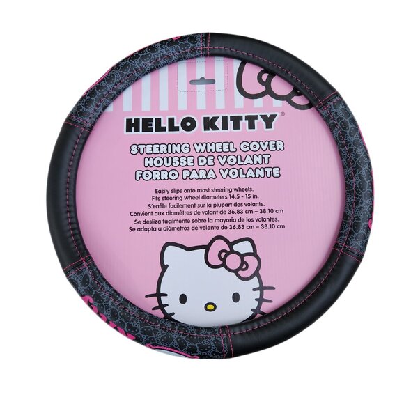 Hello Kitty Pink Black Steering Wheel Cover Universal Fit 14.5in - 15in - Picture 1 of 2